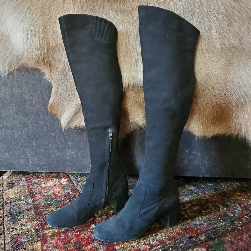 VINCE Blythe Over-The-Knee Black Suede Boots, 7